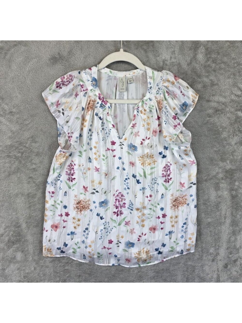 Joie Blouse Womens XS White V Neck Short Flutter Sleeve Floral Chiffon Top